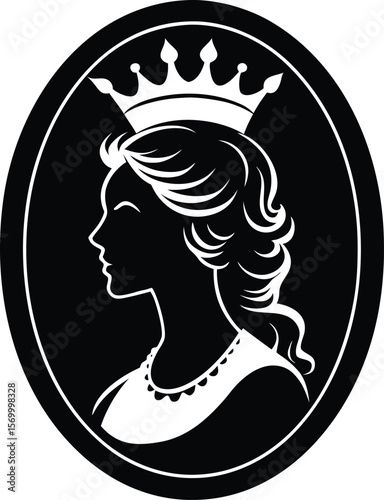 Elegant Silhouette of a Queen Wearing a Royal Crown and Necklace
