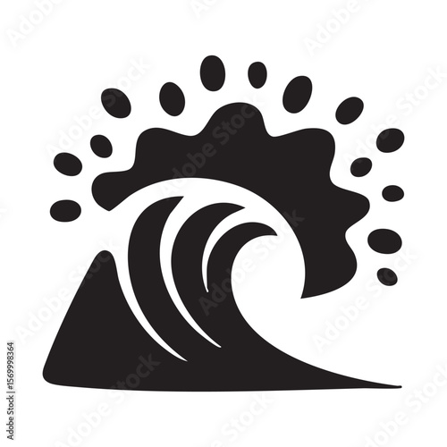Abstract Black Wave Icon With Bubbles Simple Graphic Design For Logo Or Decoration Isolated On White Background