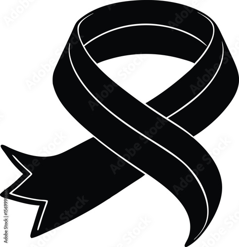 Symbol of Mourning: A stark black ribbon, a poignant symbol of remembrance and solidarity, stands against a neutral backdrop, its elegant form conveying a message of solemnity and support.