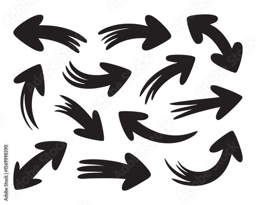 Black Arrows Vector Set Directional Graphics Isolated On White Background Different Shapes Pointing In Various Directions Creative Design Element Navigation Sign