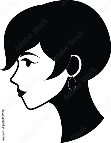 Elegant Woman Profile Silhouette with Bob Hairstyle and Dangling Earring