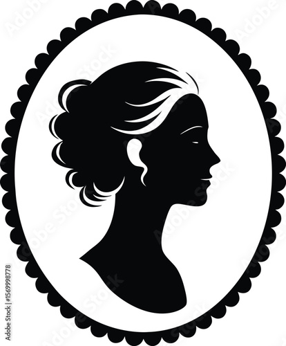Elegant Silhouette Portrait of a Woman in a Scalloped Oval Frame