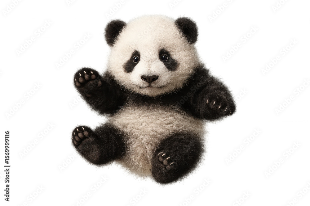 Fototapeta premium Cute baby panda bear isolated on a transparent background, friendly animal
