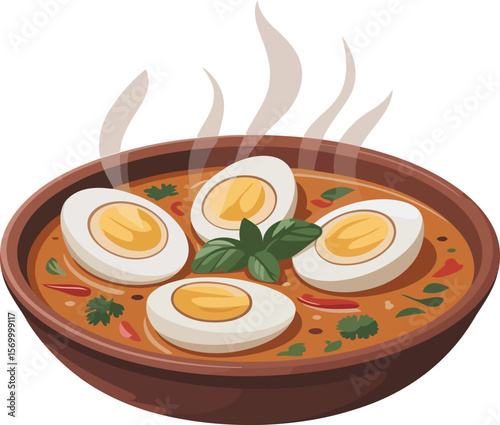 Egg Curry in Clay Bowl Vector Design, Transparent Background.