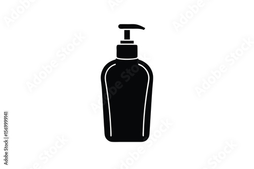 Simple black silhouette of a pump dispenser bottle for liquids