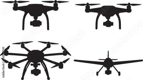 Drone Silhouettes: Quadcopter, Octocopter, Fixed-Wing, Aerial Views