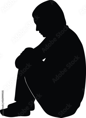 Sad Silhouette Person Sitting Alone Depressed Mood Feeling Isolated
