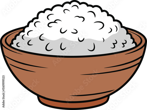 Bowl of Steamed Rice Illustration, Hand-drawn Vector Design, Transparent Background.