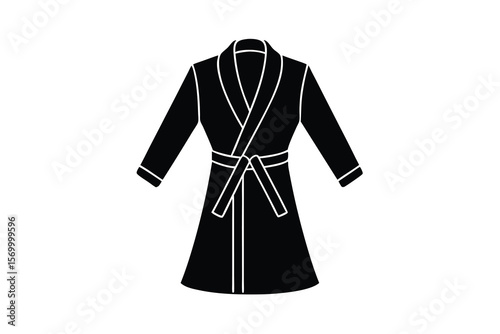 Simple black silhouette of a bathrobe with a belt tied in the front