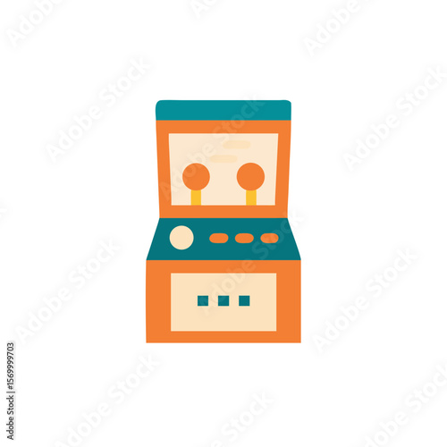 Colorful arcade game machine illustration featuring joystick and buttons, designed for retro gaming enthusiasts, showcasing vibrant colors and playful design elements