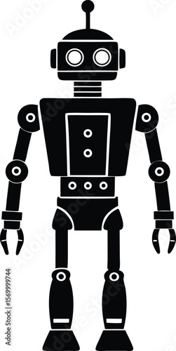 Mechanical Marvel: A sleek, black robot stands at attention, its geometric form a testament to innovative engineering. Its metallic eyes gleam, hinting at an intellect that transcends flesh and bone.