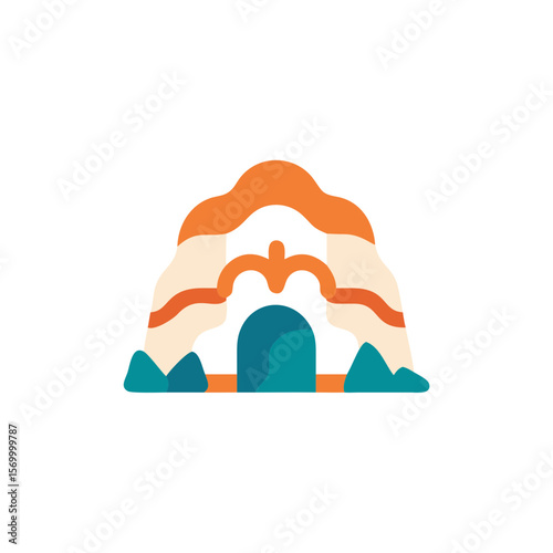 Colorful flat illustration of a decorative archway surrounded by stylized greenery, showcasing vibrant design elements and artistic flair in a whimsical architectural style