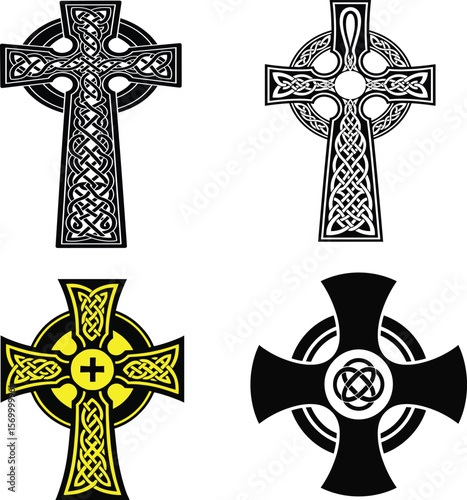 Intricate Celtic Knot Cross Set Design for Tattoos and Decorative Arts.
