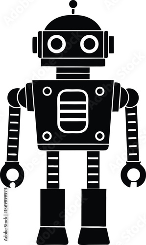 Retro Robot Silhouette: A classic and charming silhouette of a retro robot stands poised, perfect for adding a touch of vintage tech flair to your designs.