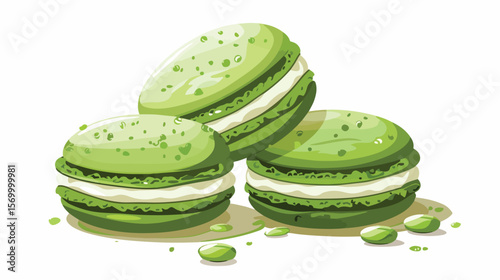 Delicate Matcha Macaron Dessert: Flat Icon Design, Sweet Treat, Bakery, Pastry, Food Illustration,  