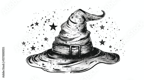 Whimsical Hand-Drawn Magic Hat Doodle, Perfect for Fantasy Designs, Enchanting Illustrations, and   