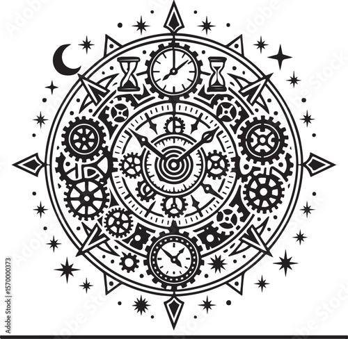 Sacred Geometry Clockwork Abstract Time Mandala