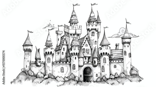 Enchanted Fairytale Castle: Magical Kingdom Illustration sky day art moon myth kids book game dream 
