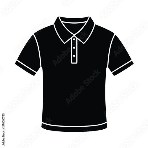 black polo t-shirt with collar and short vector on white background