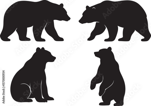 Black Bear Silhouettes: Vector Art of Grizzly Bears in Various Poses