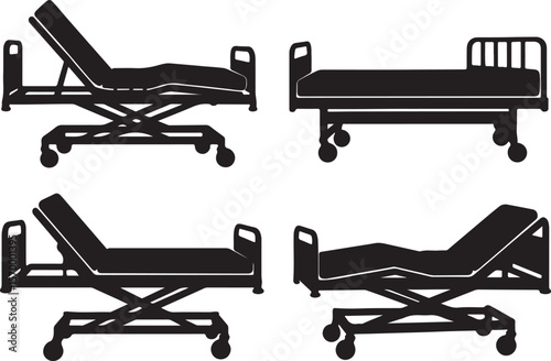 Silhouette Hospital Beds: Medical Equipment in Various Positions