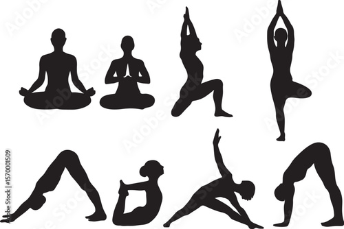 Yoga Poses Silhouette: Meditation, Stretching, Balance, and Flexibility
