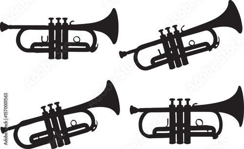 Black Trumpet Silhouettes: Musical Instruments in Vector Style