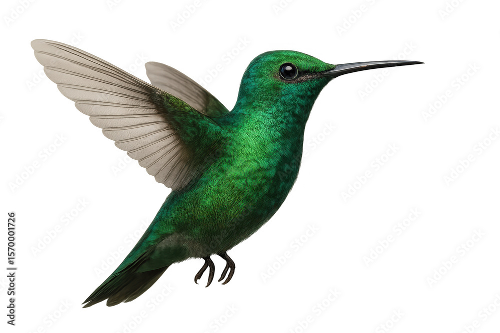 Fototapeta premium Emerald Green hummingbird isolated on a transparent background, elegant pose