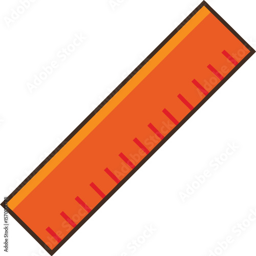 Precise Measurement: A close-up of an orange ruler lies at a diagonal angle. Capturing the essence of measurement and accuracy in a simplified geometric design.