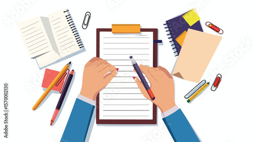 Forget-Me-Not Notes: Flat Vector Illustration of a Person Making Notes to Avoid Forgetting Important