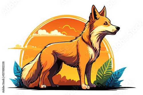 Australian wild dog dingo (Canis familiaris dingo, Canis lupus dingo) Fauna Australia desert predatory animal, Realistic dingo design of brown coloring