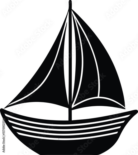 Sailing Vessel Silhouette: A sleek silhouette of a sailboat cuts through the water, its sails billowing with the unseen wind, conveying themes of adventure and exploration.