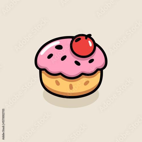 Cake with pink glaze and cherry on top