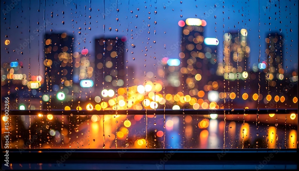 Fototapeta premium City lights through rain