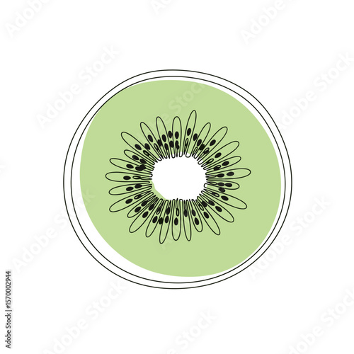 Kiwi slice illustration with green background and black seeds  