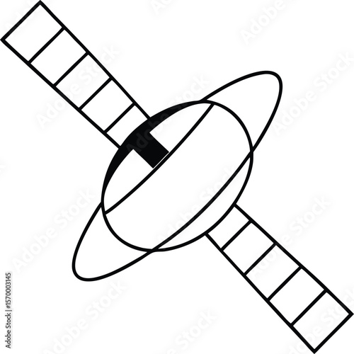 Satellite vector graphic: A clean, vector-style illustration of a satellite, highlighting its solar panels and elliptical orbit around a planet, perfect for scientific or technological themed content.