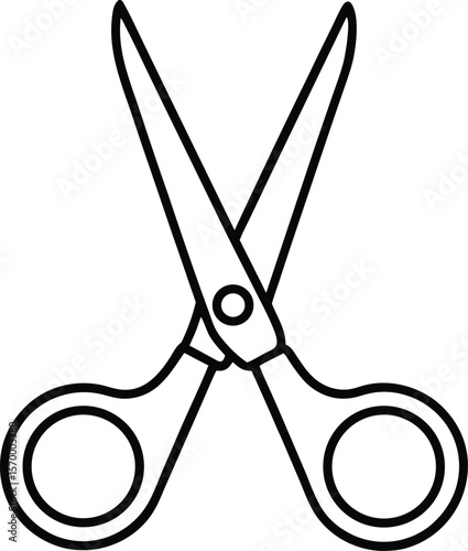 Sharp Scissors Silhouette: A minimalist line art illustration of open scissors, highlighting their sharp blades and the potential for precise cuts.