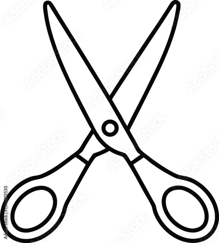 Simple Scissors Icon: A clean and minimalist line drawing of a pair of scissors, perfect for crafting, design, or office-related projects. 