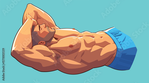 Strong Man Doing Abdominal Crunches Workout Exercise Fitness Vector Sketch Icon Illustration gym male