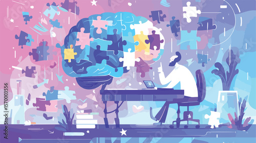 Man Solving Intricate Human Brain Puzzle: Psychology, Neurology, Mental Health Concept mind ideas   