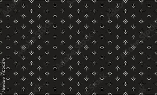 Ornamental seamless pattern in oriental style with minimalist floral line art, small geometric diamond shapes, and subtle abstract vector symmetry