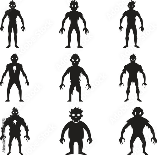 Nine Simple Black Silhouette Zombie Illustrations for Halloween