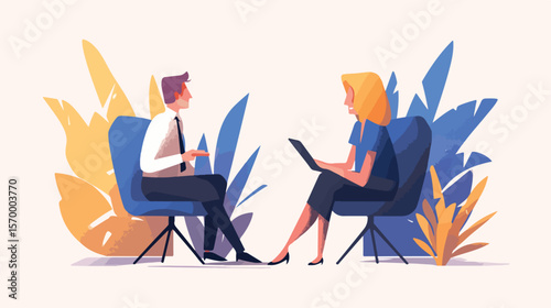 Confident Man on Television Interview, Flat Vector Illustration. Perfect for news, media,           