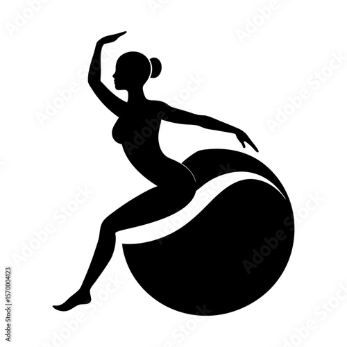 Woman silhouette fitness exercise yoga ball pilates workout pose