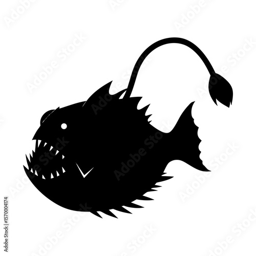 Anglerfish deep sea predator ocean creature sea monster vector silhouette