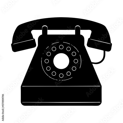 Vintage telephone rotary phone communication device vector art silhouette