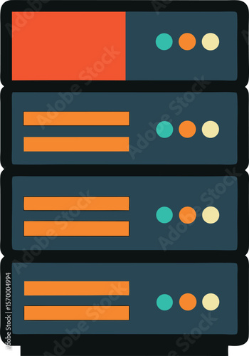 Modern Data Server Illustration: Depicting a vibrant, illustrative server unit designed with clean lines and a minimalist aesthetic. The image conveys the core concept of data storage and processing.