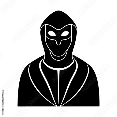 Mysterious phantom figure with mask and hood vector graphic silhouette