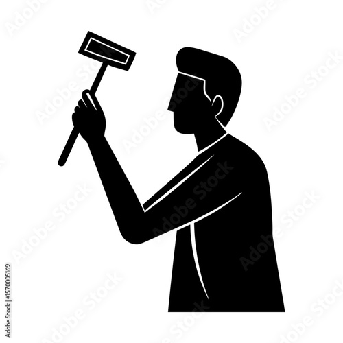 Man holding tool construction worker repair handyman project silhouette