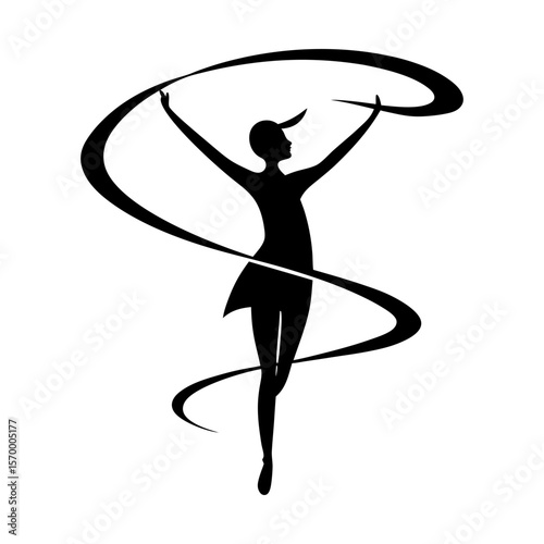 Gymnast ribbon silhouette rhythmic sport dance elegance pose